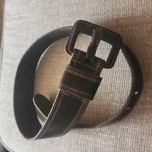 Fancy stitched leather belt, dark brown, S/M Chico's